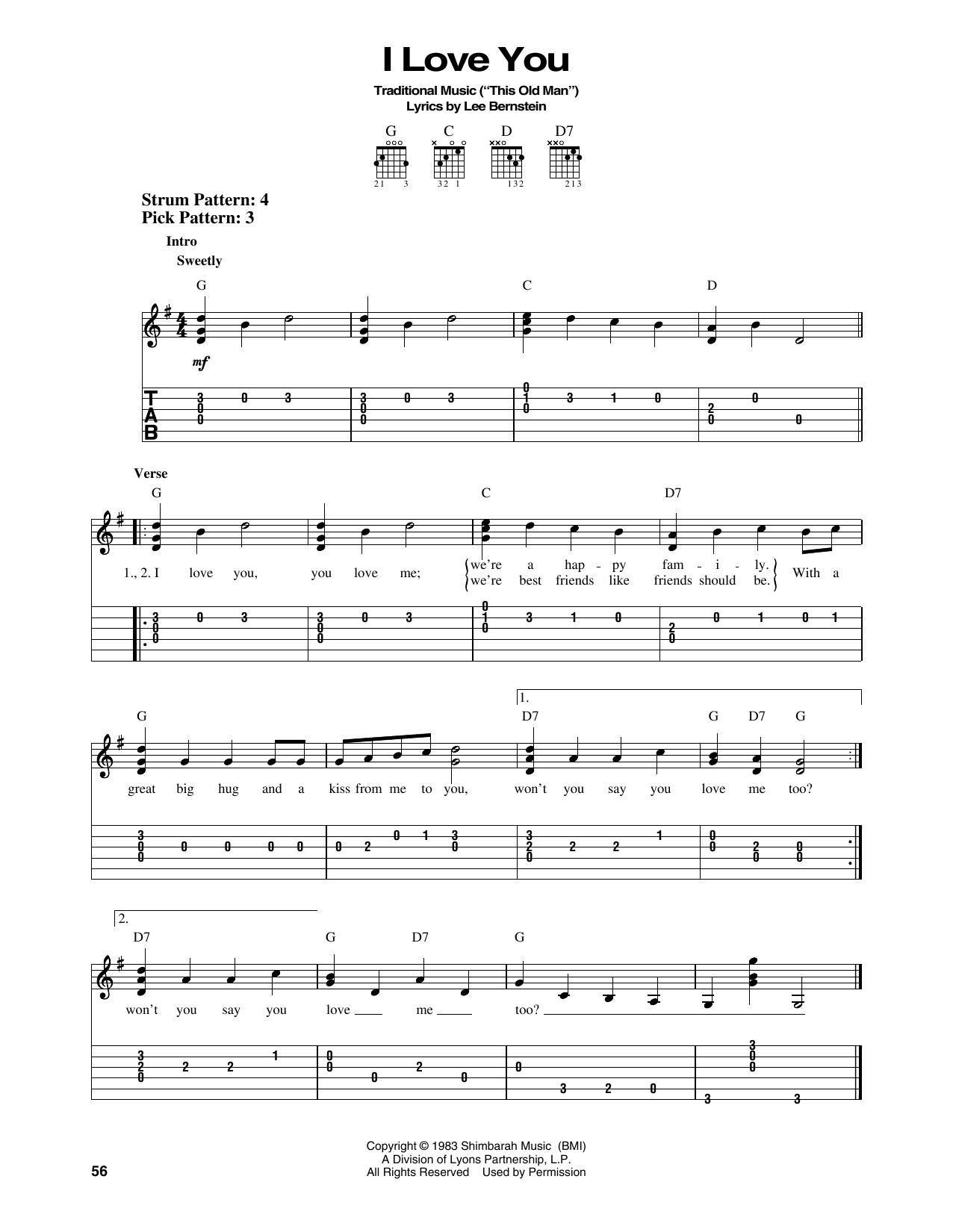 Lee Bernstein I Love You (from Barney) Sheet Music Notes & Chords for Easy Piano - Download or Print PDF