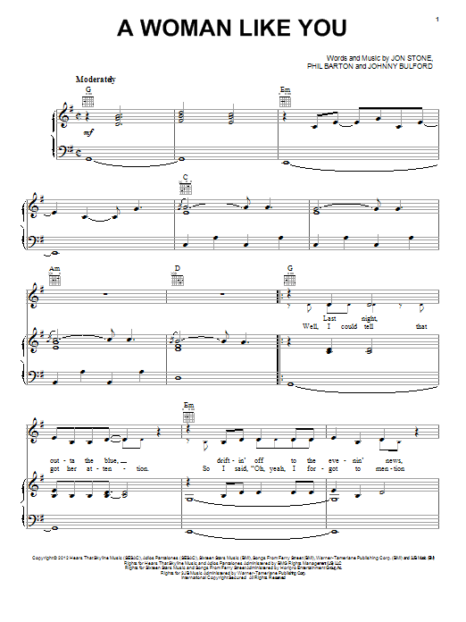 Lee Brice A Woman Like You Sheet Music Notes & Chords for Piano, Vocal & Guitar (Right-Hand Melody) - Download or Print PDF