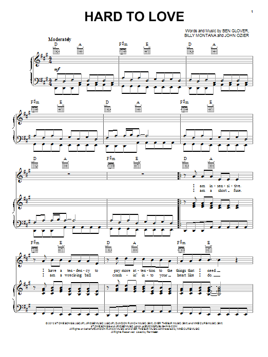 Lee Brice Hard To Love Sheet Music Notes & Chords for Piano, Vocal & Guitar Chords (Right-Hand Melody) - Download or Print PDF