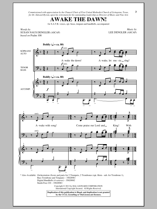 Lee Dengler Awake The Dawn! Sheet Music Notes & Chords for SATB - Download or Print PDF