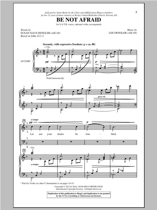 Lee Dengler Be Not Afraid Sheet Music Notes & Chords for SATB - Download or Print PDF