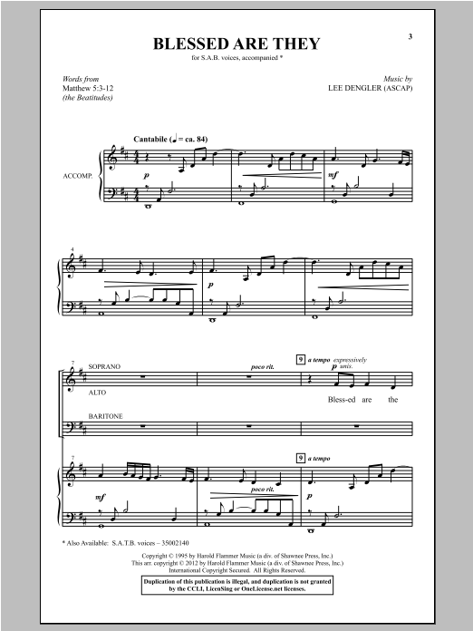 Lee Dengler Blessed Are They Sheet Music Notes & Chords for SAB - Download or Print PDF