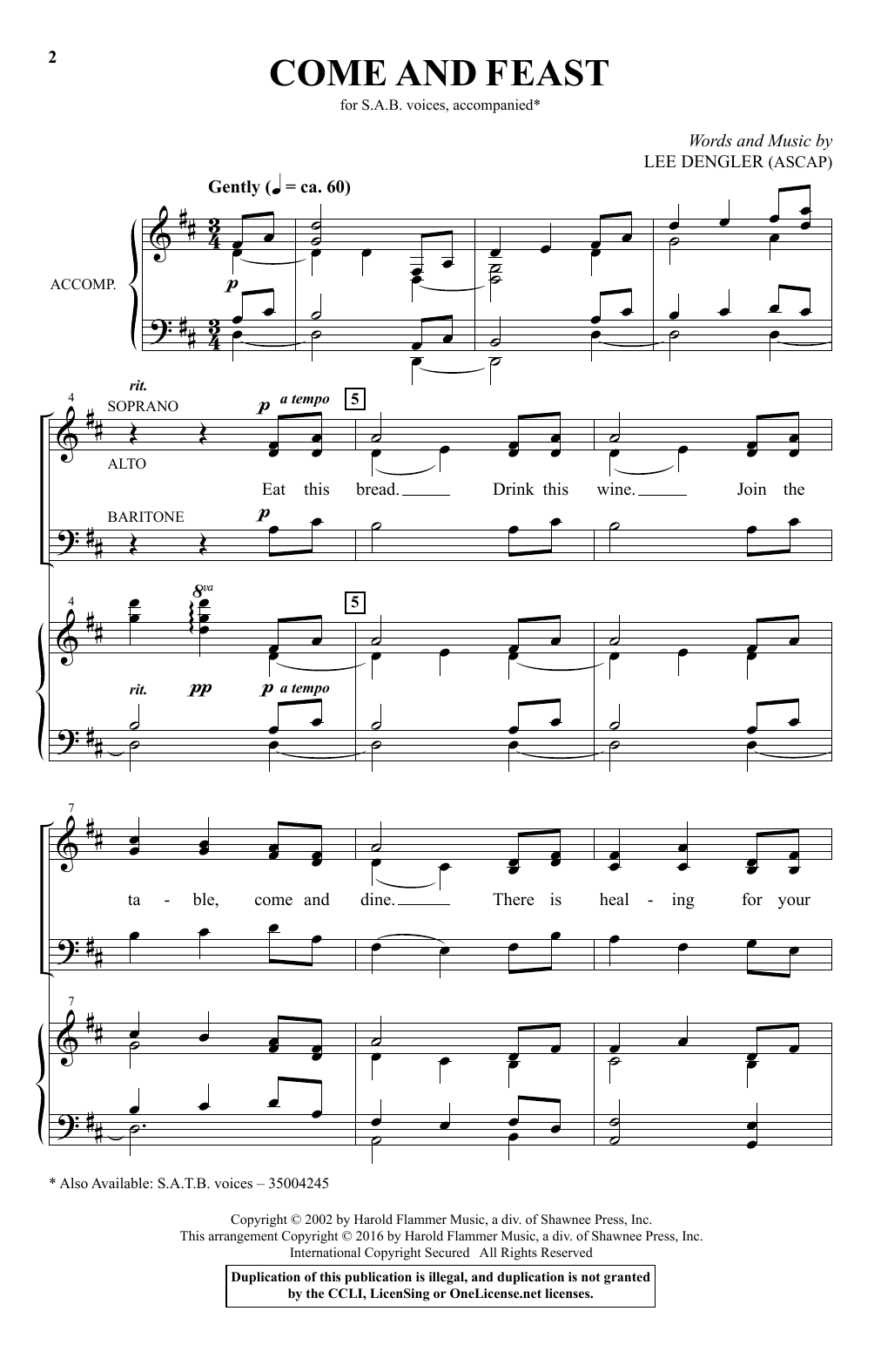 Lee Dengler Come And Feast Sheet Music Notes & Chords for SAB - Download or Print PDF