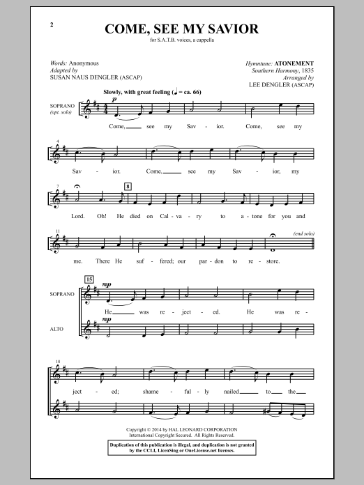 Lee Dengler Come, See My Savior Sheet Music Notes & Chords for SATB - Download or Print PDF