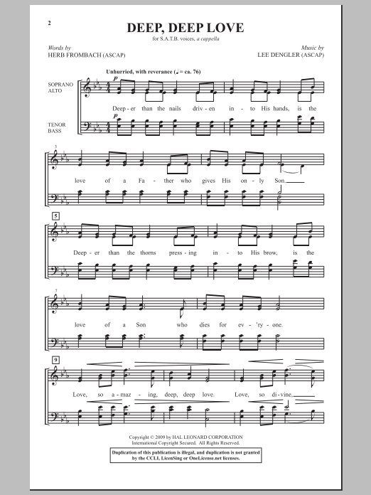 Lee Dengler Deep, Deep Love Sheet Music Notes & Chords for SATB - Download or Print PDF