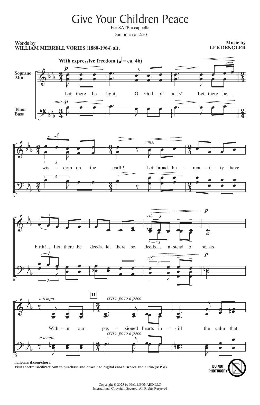 Lee Dengler Give Your Children Peace Sheet Music Notes & Chords for SATB Choir - Download or Print PDF