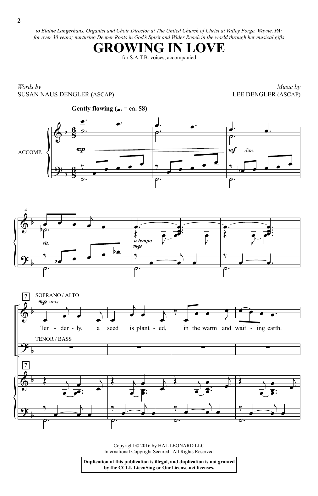Lee Dengler Growing In Love Sheet Music Notes & Chords for SATB - Download or Print PDF