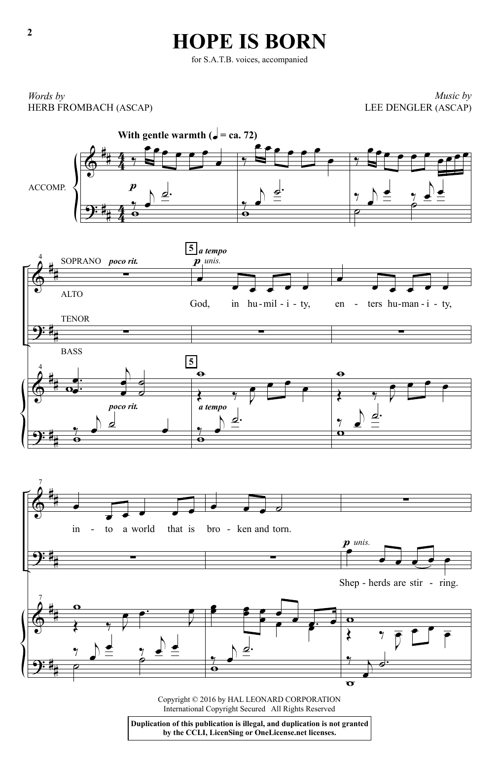 Lee Dengler Hope Is Born Sheet Music Notes & Chords for SATB - Download or Print PDF