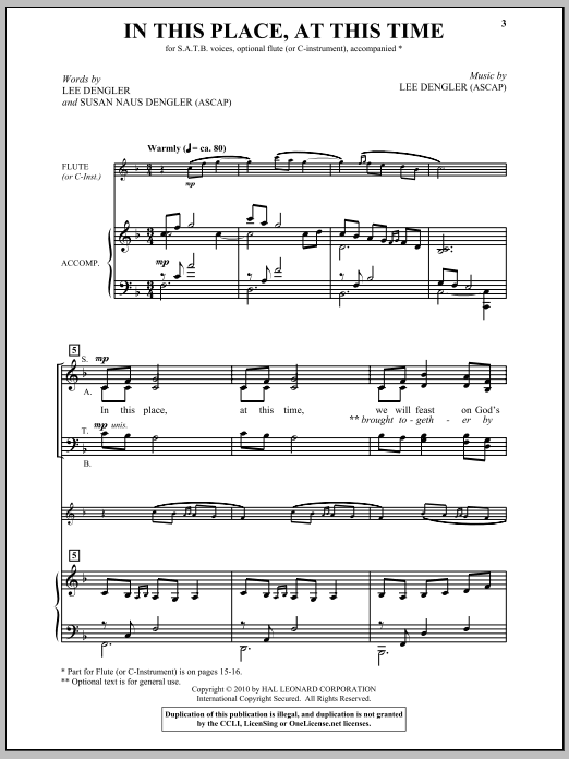 Lee Dengler In This Place, At This Time Sheet Music Notes & Chords for SATB - Download or Print PDF