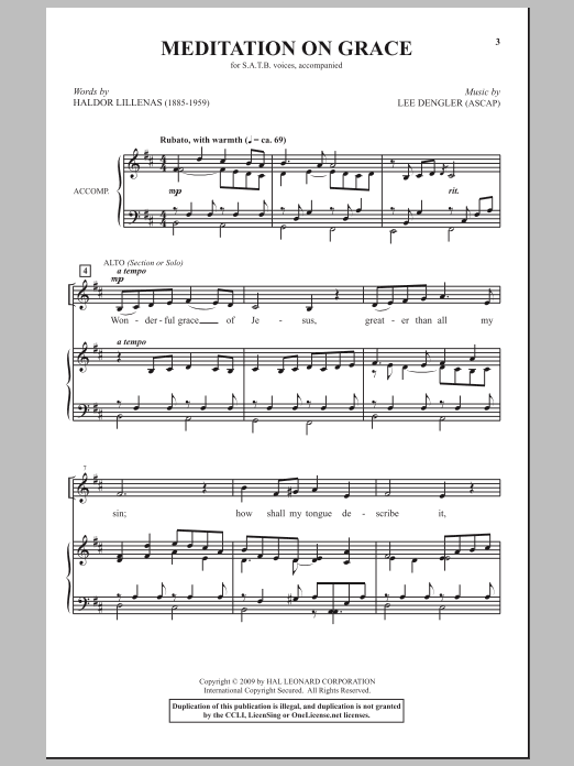 Lee Dengler Meditation On Grace Sheet Music Notes & Chords for SATB - Download or Print PDF