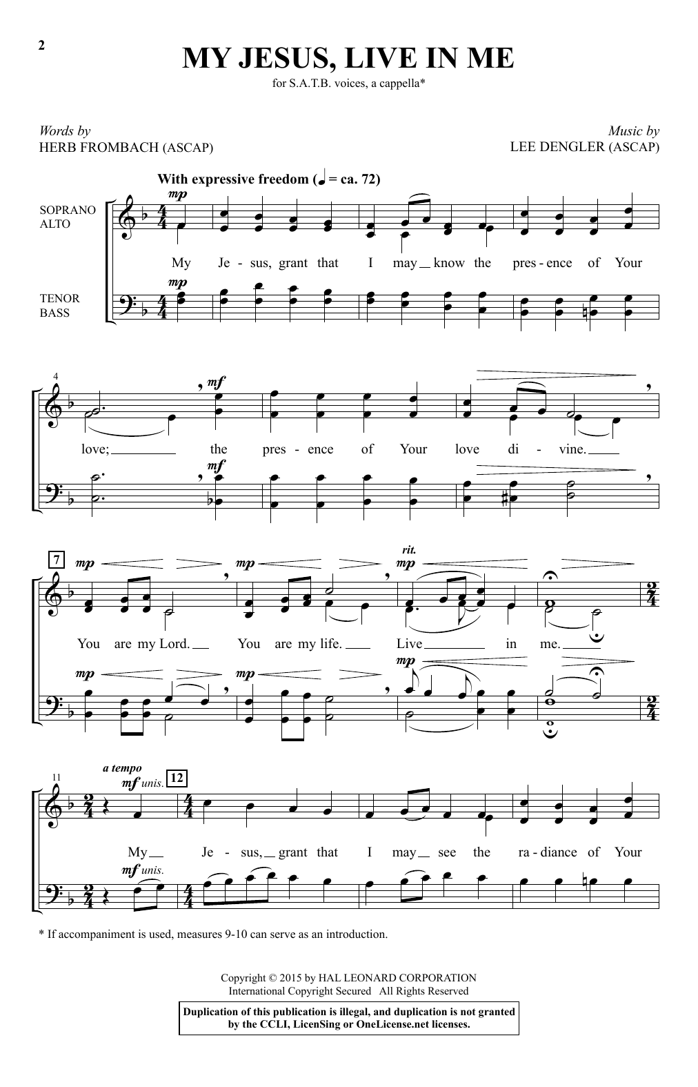 Lee Dengler My Jesus, Live In Me Sheet Music Notes & Chords for SATB - Download or Print PDF