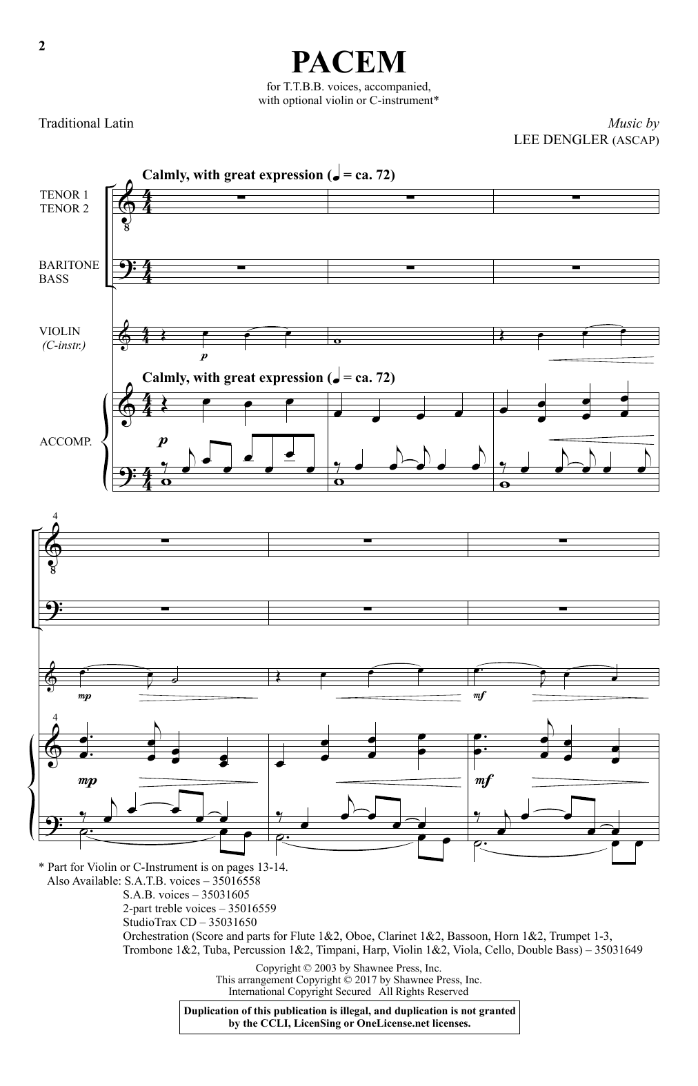 Lee Dengler Pacem Sheet Music Notes & Chords for Choral - Download or Print PDF