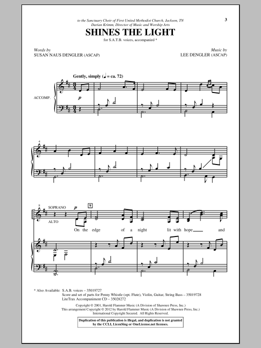 Lee Dengler Shines The Light Sheet Music Notes & Chords for SATB - Download or Print PDF