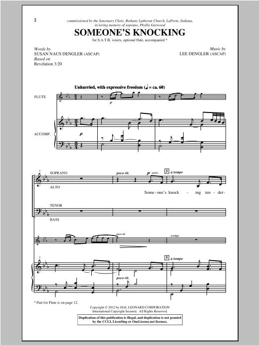 Lee Dengler Someone's Knocking Sheet Music Notes & Chords for SATB - Download or Print PDF