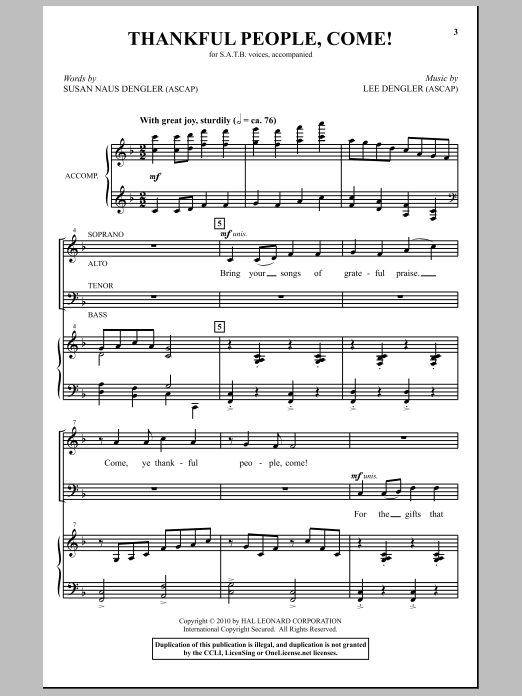 Lee Dengler Thankful People, Come Sheet Music Notes & Chords for SATB - Download or Print PDF