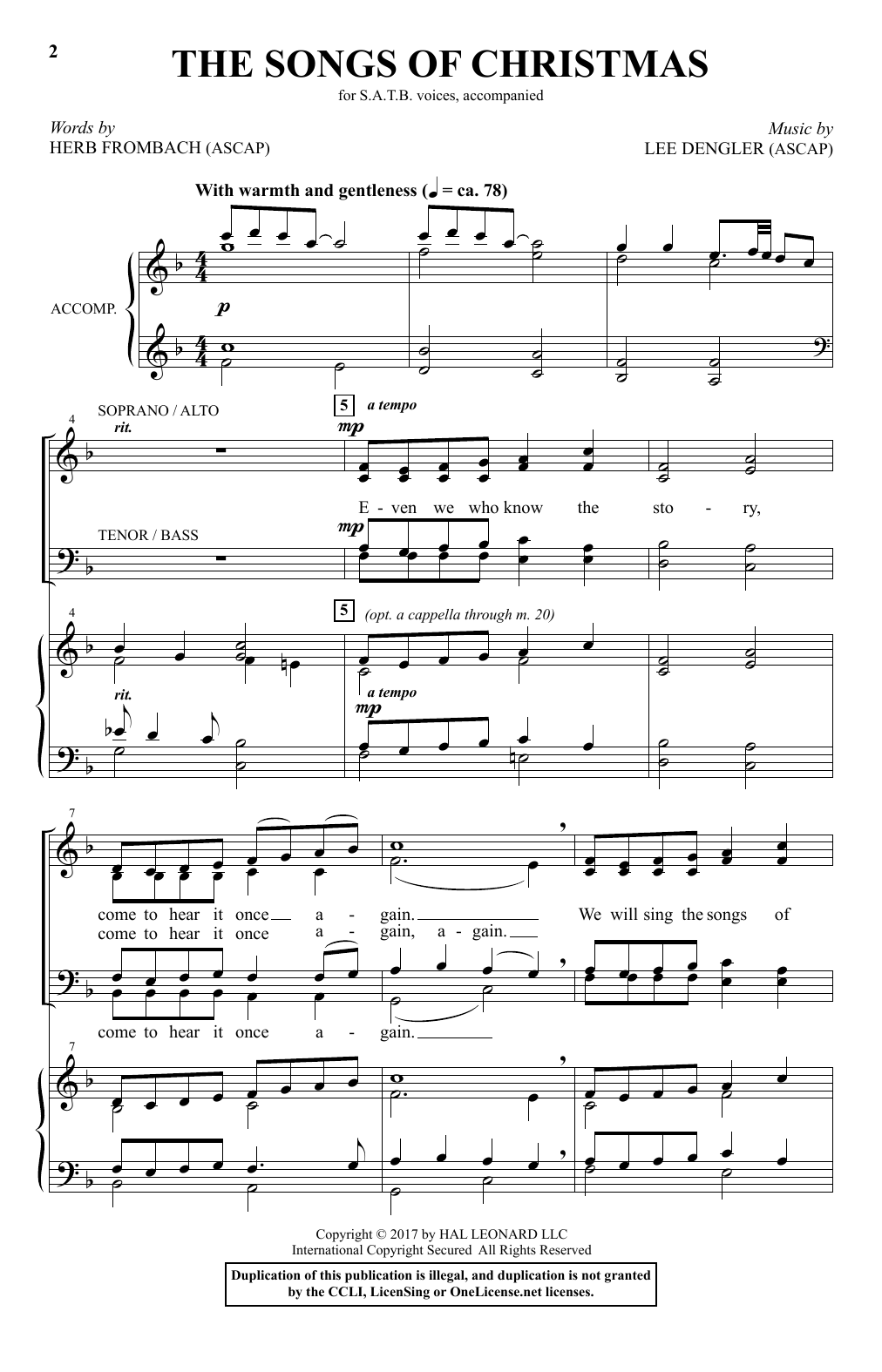 Lee Dengler The Songs Of Christmas Sheet Music Notes & Chords for SATB - Download or Print PDF