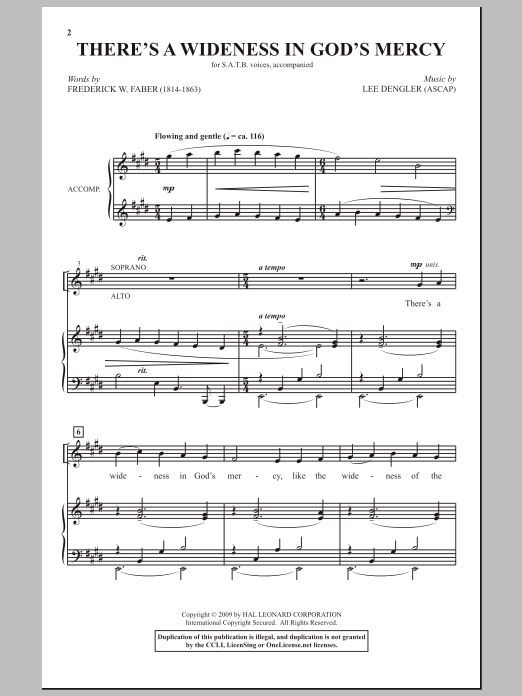 Lee Dengler There's A Wideness In God's Mercy Sheet Music Notes & Chords for SATB - Download or Print PDF