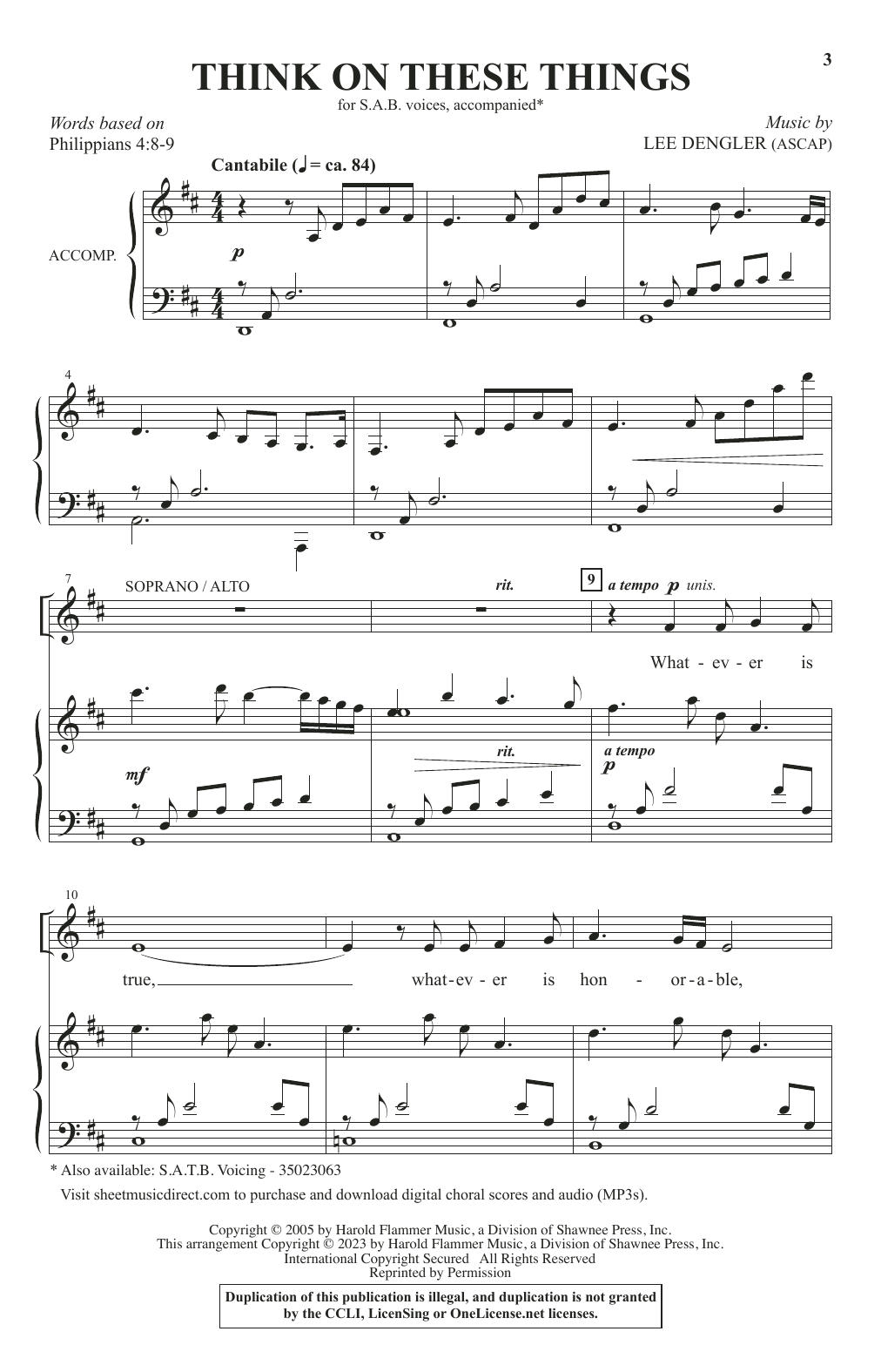 Lee Dengler Think On These Things Sheet Music Notes & Chords for SAB Choir - Download or Print PDF