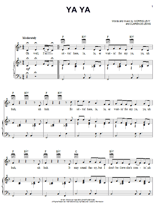 Lee Dorsey Ya Ya sheet music notes and chords. Download Printable PDF.