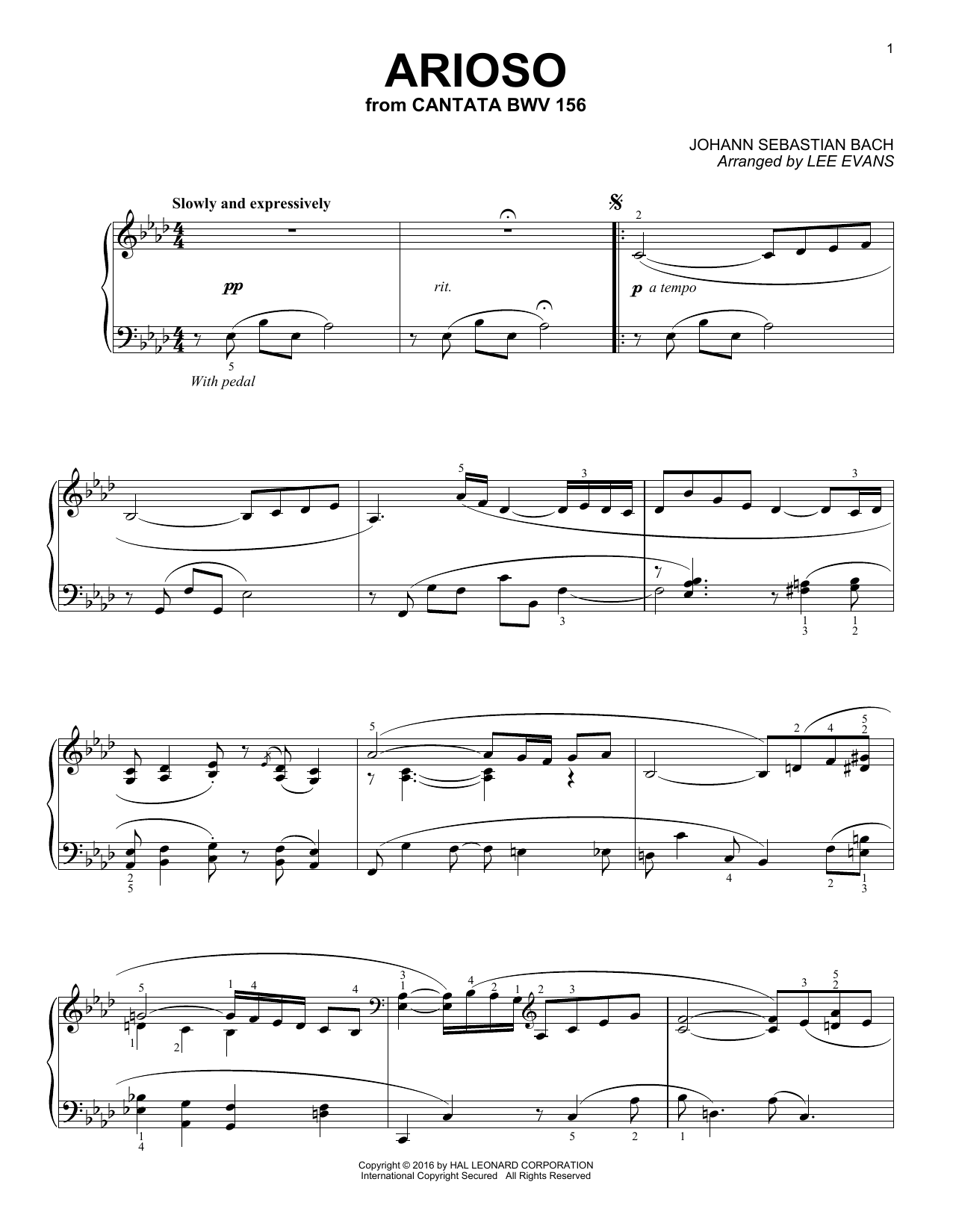 Lee Evans Arioso Sheet Music Notes & Chords for Piano - Download or Print PDF