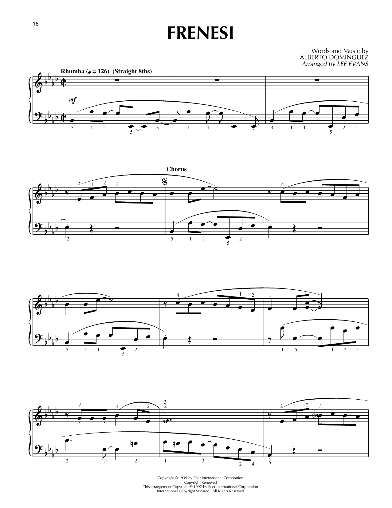 Lee Evans Frenesí Sheet Music Notes & Chords for Piano Solo - Download or Print PDF