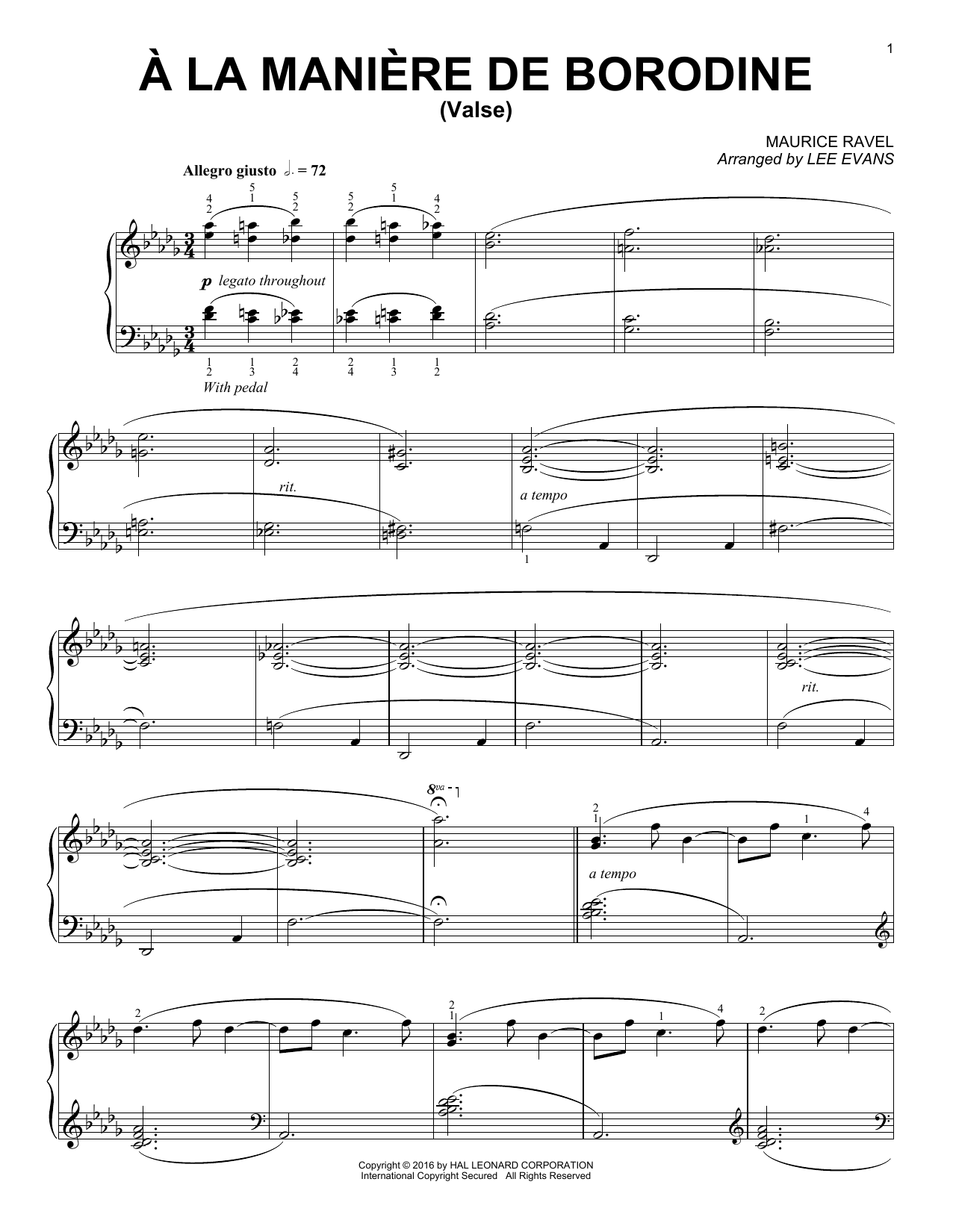 Lee Evans La Manire De Borodine (Valse) Sheet Music Notes & Chords for Piano - Download or Print PDF