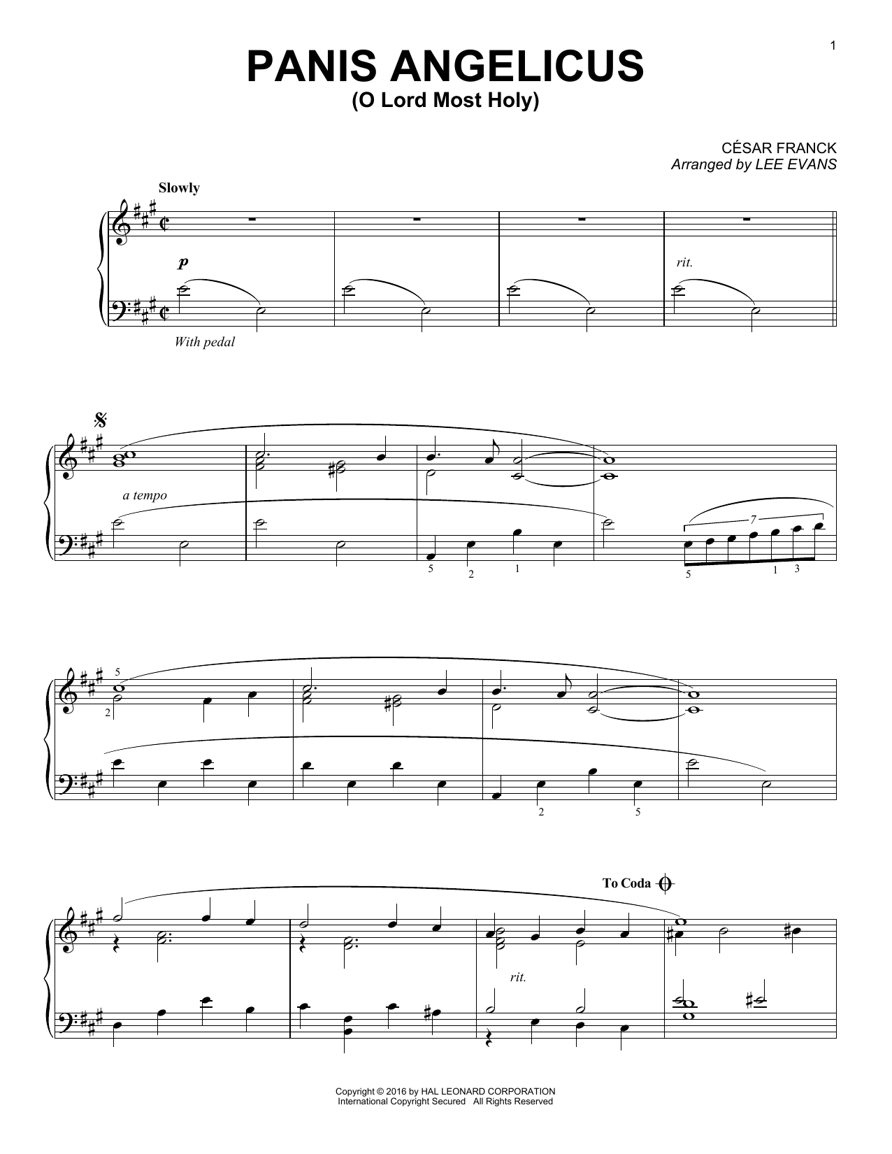 Lee Evans Panis Angelicus (O Lord Most Holy) Sheet Music Notes & Chords for Piano - Download or Print PDF