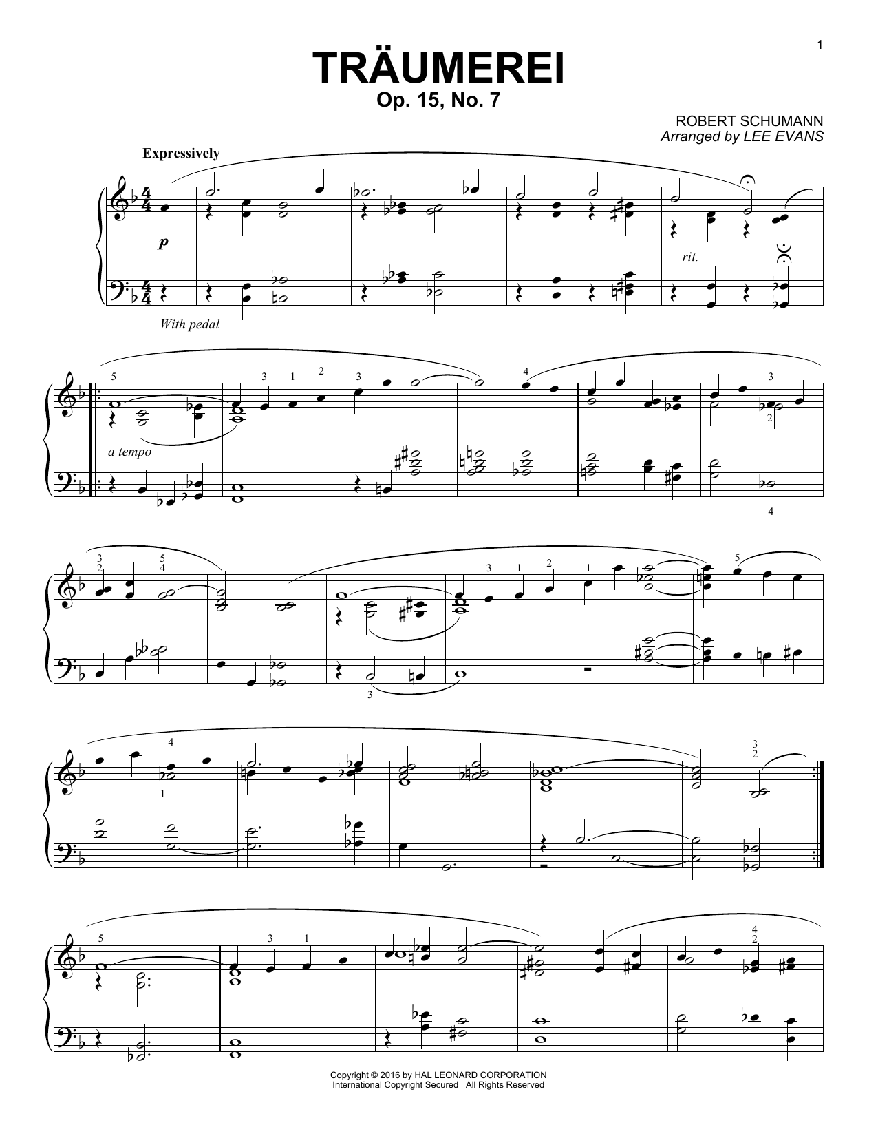 Lee Evans Reverie (Traumerei), Op. 15, No. 7 Sheet Music Notes & Chords for Piano - Download or Print PDF