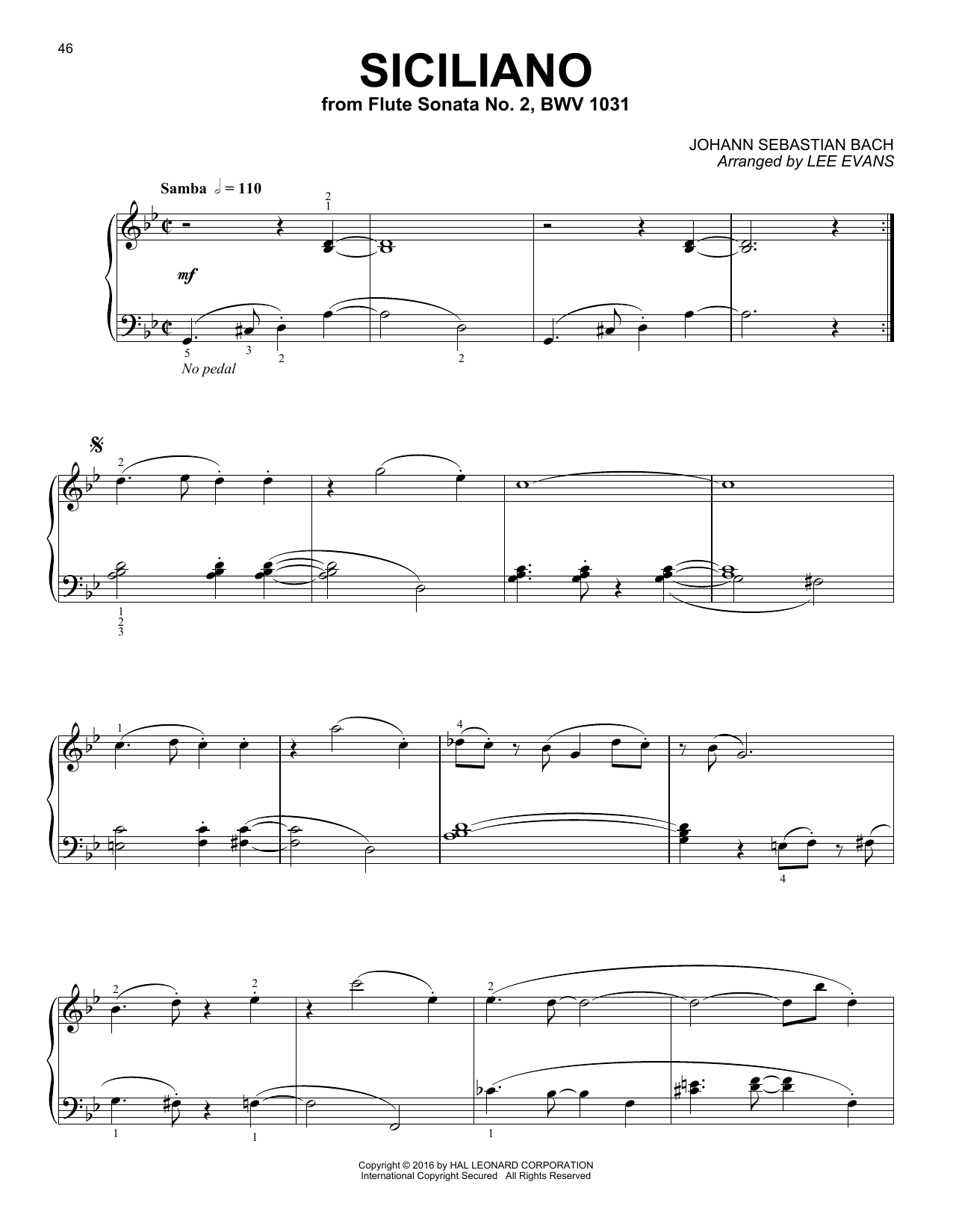 Lee Evans Siciliano Sheet Music Notes & Chords for Piano - Download or Print PDF