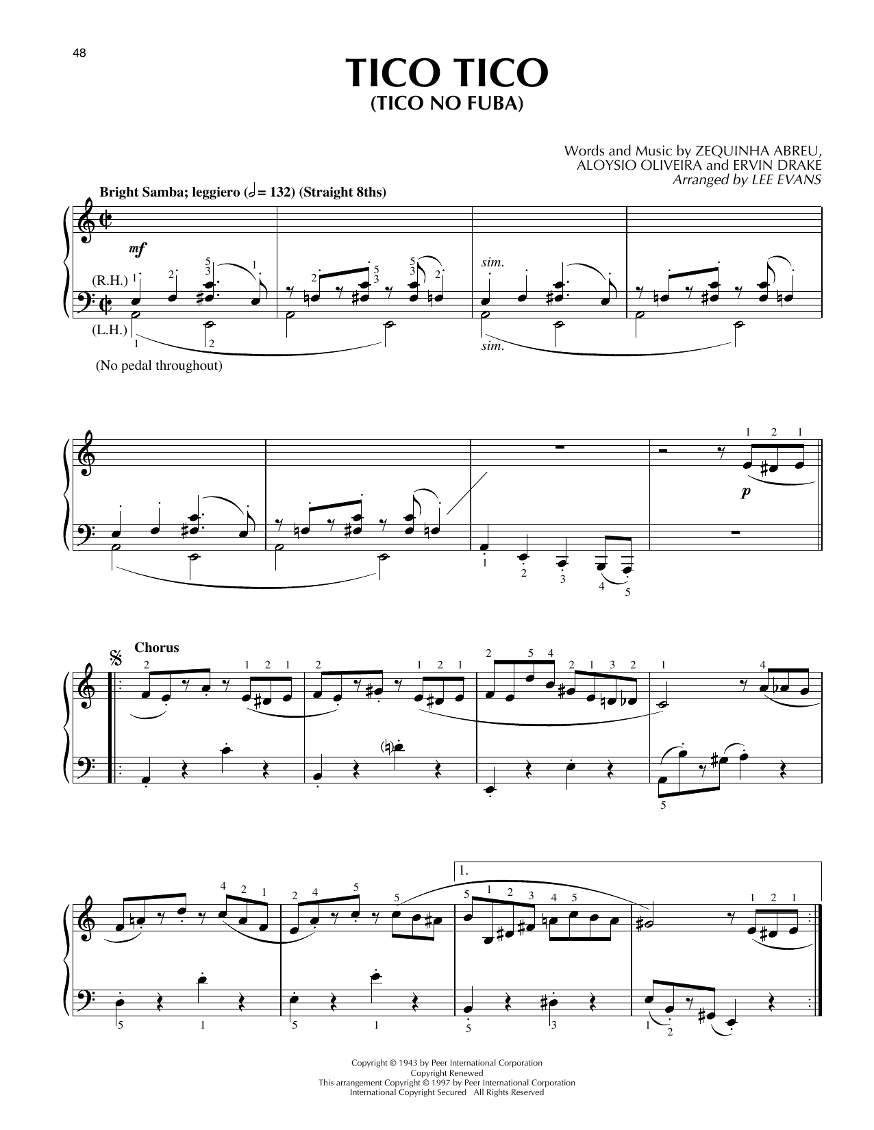 Lee Evans Tico Tico (Tico Tico No Fuba) Sheet Music Notes & Chords for Piano Solo - Download or Print PDF