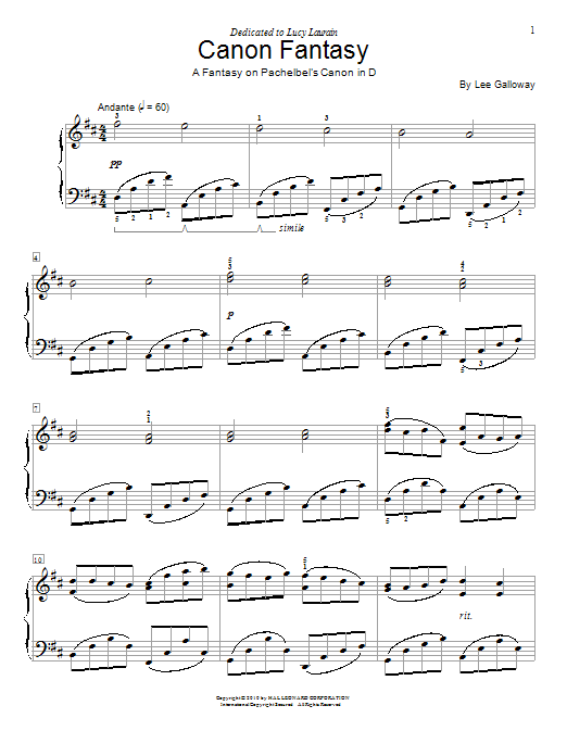 Lee Galloway Canon Fantasy Sheet Music Notes & Chords for Educational Piano - Download or Print PDF
