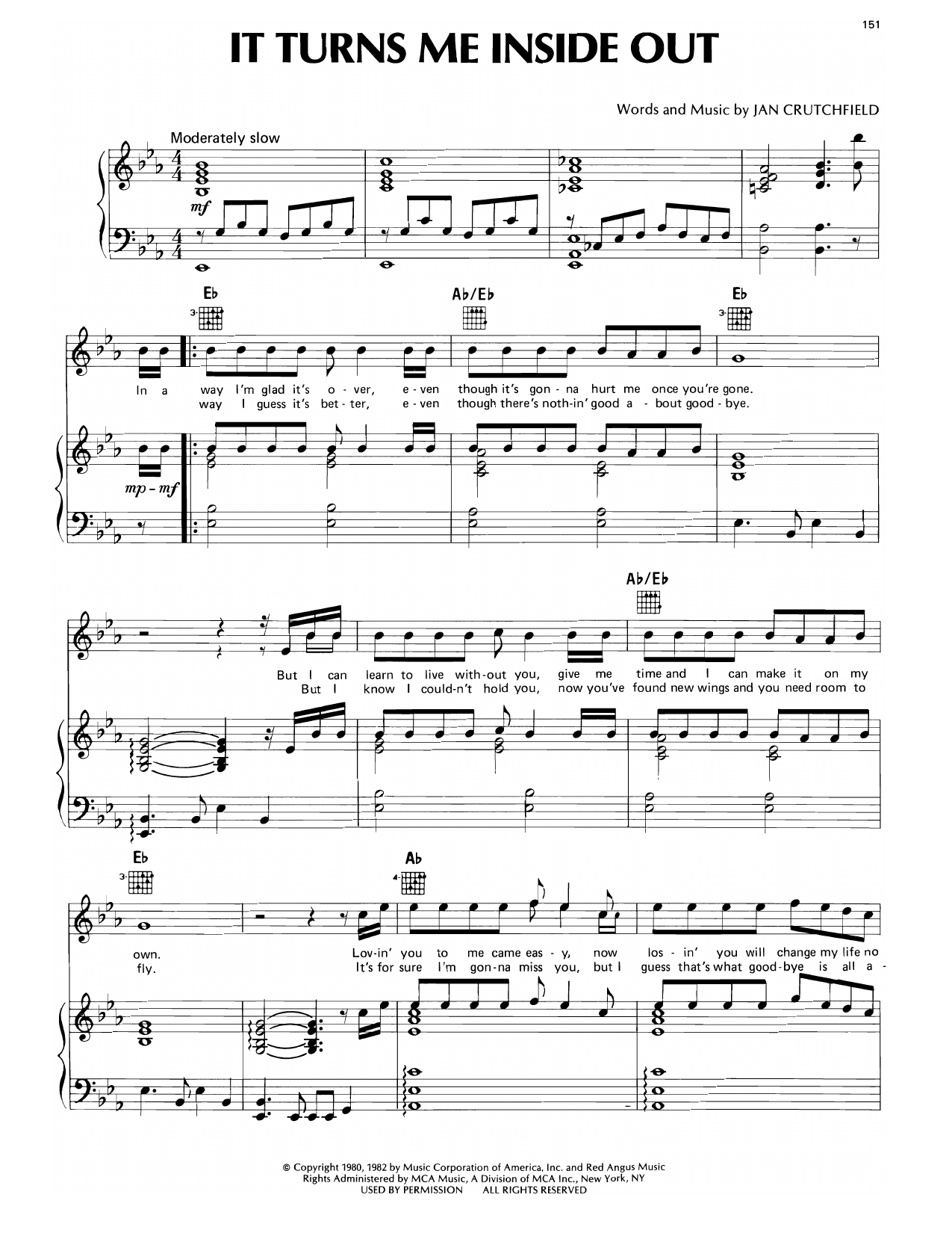 Lee Greenwood It Turns Me Inside Out Sheet Music Notes & Chords for Piano, Vocal & Guitar Chords (Right-Hand Melody) - Download or Print PDF