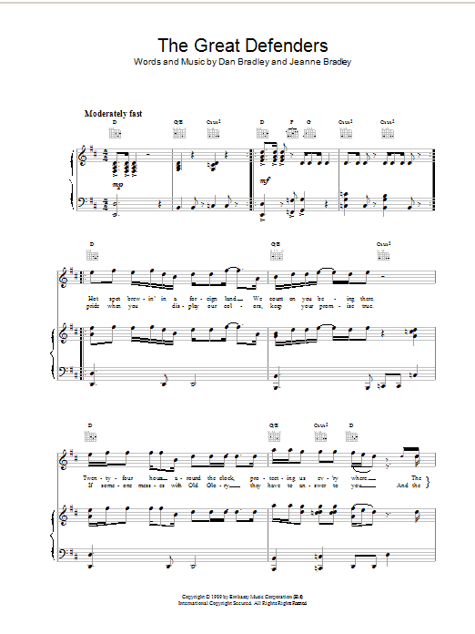 Lee Greenwood The Great Defenders Sheet Music Notes & Chords for Piano, Vocal & Guitar (Right-Hand Melody) - Download or Print PDF
