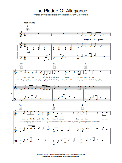 Lee Greenwood The Pledge Of Allegiance Sheet Music Notes & Chords for Piano, Vocal & Guitar (Right-Hand Melody) - Download or Print PDF