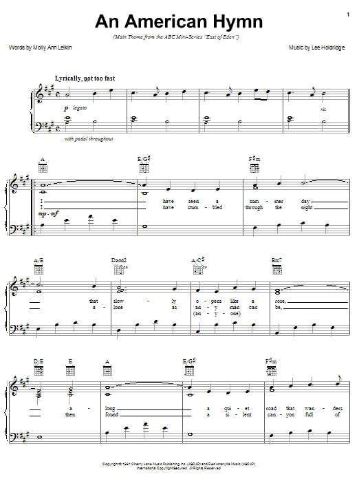 Lee Holdridge An American Hymn Sheet Music Notes & Chords for Piano, Vocal & Guitar (Right-Hand Melody) - Download or Print PDF