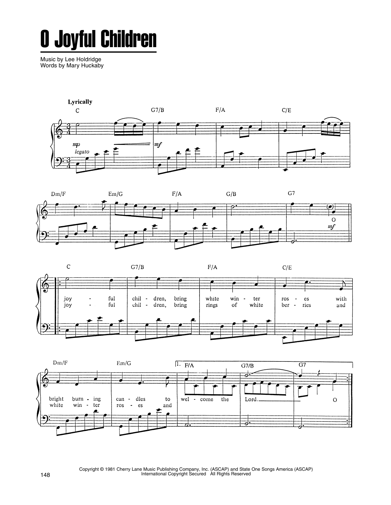 Lee Holdridge O Joyful Children Sheet Music Notes & Chords for Piano, Vocal & Guitar Chords (Right-Hand Melody) - Download or Print PDF