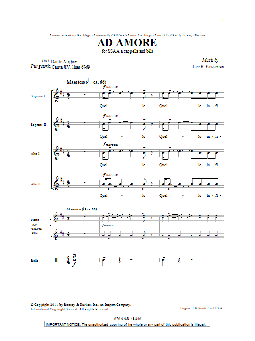 Lee Kesselman Ad Amore Sheet Music Notes & Chords for SSA - Download or Print PDF