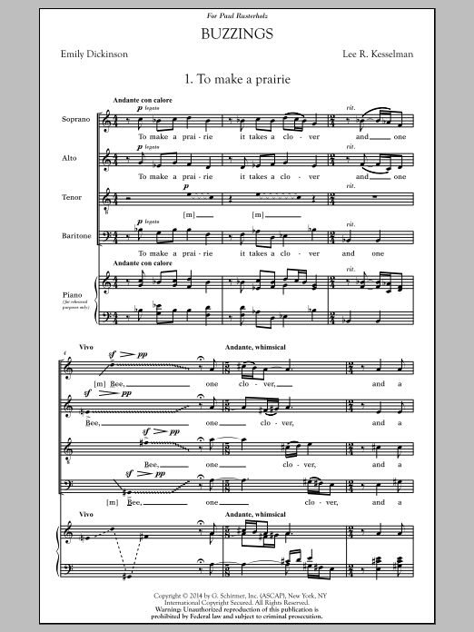 Lee Kesselman Buzzings Sheet Music Notes & Chords for SATB - Download or Print PDF