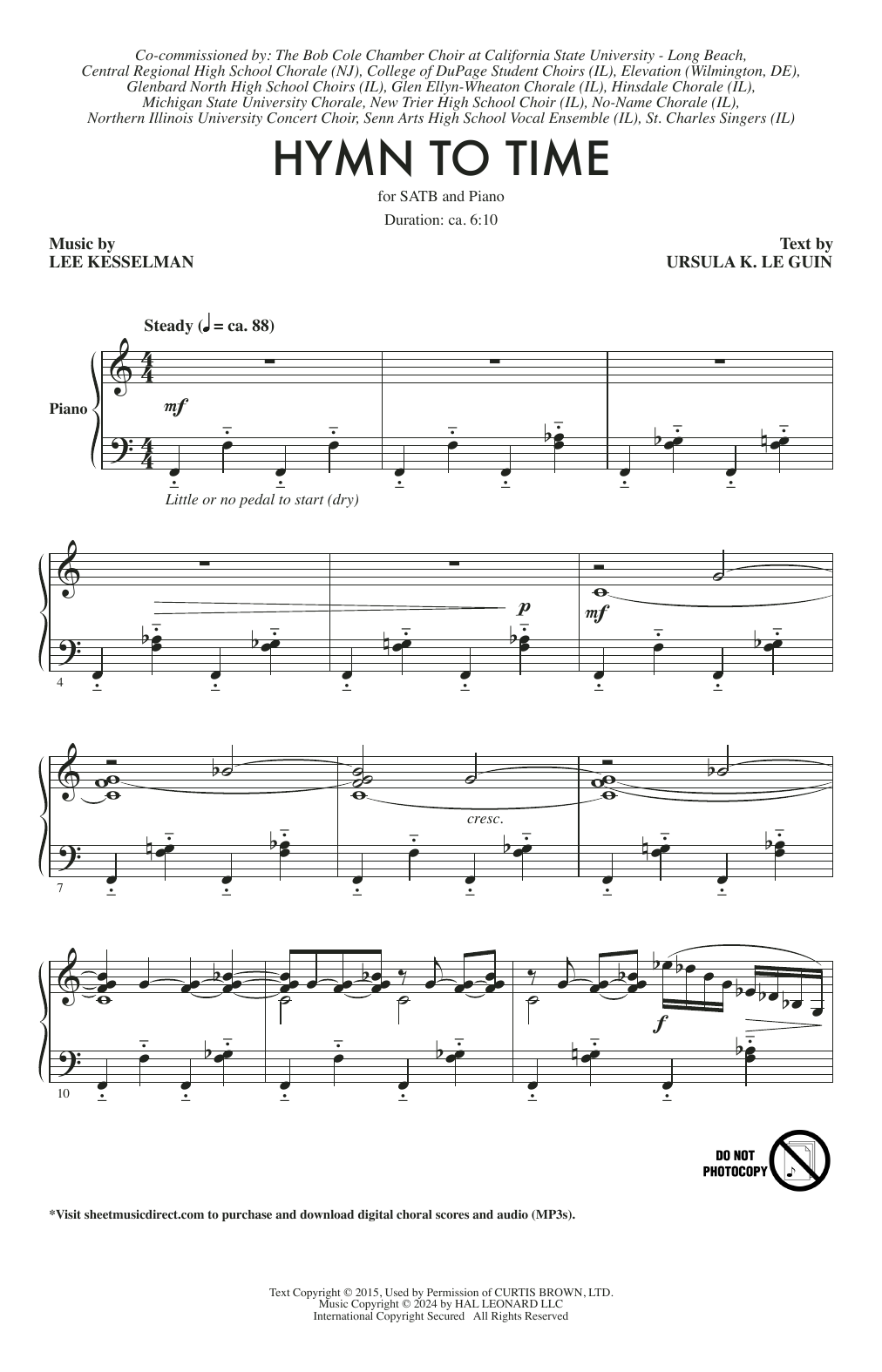 Lee Kesselman Hymn To Time Sheet Music Notes & Chords for SATB Choir - Download or Print PDF