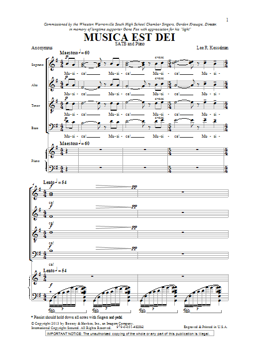 Lee Kesselman Musica Est Dei Sheet Music Notes & Chords for SATB - Download or Print PDF