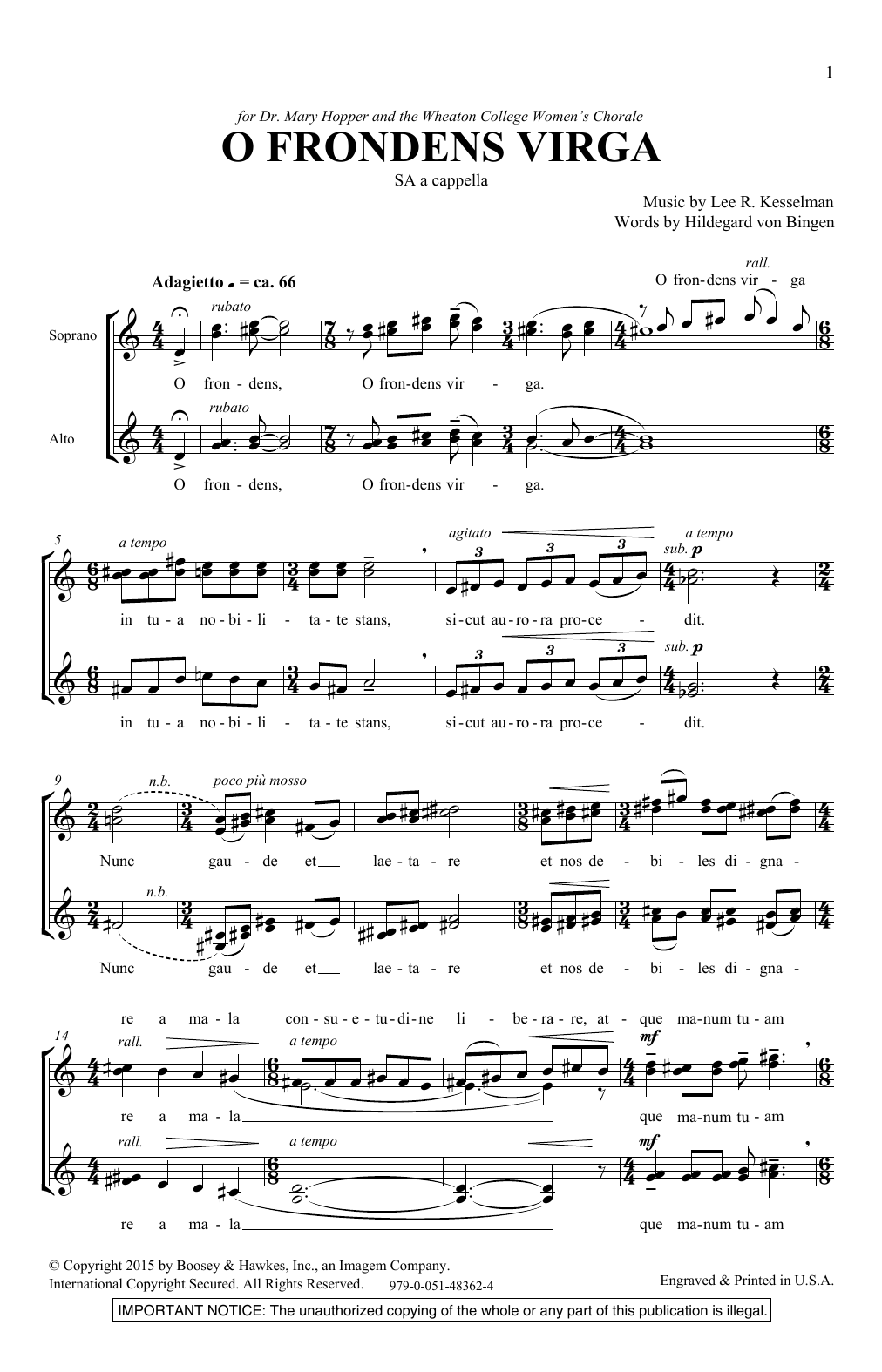 Lee Kesselman O Frondens Virga Sheet Music Notes & Chords for SSA - Download or Print PDF