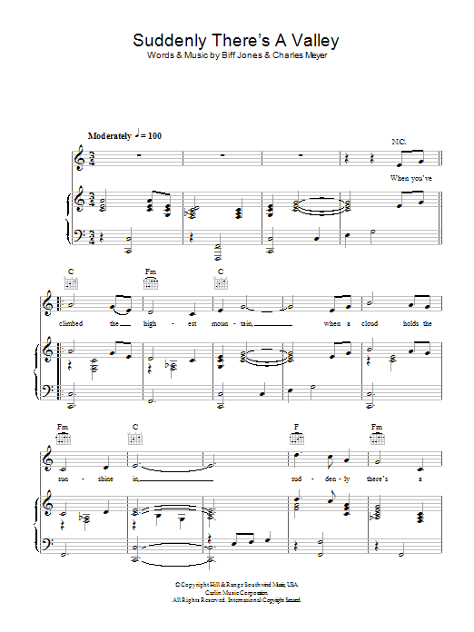 Lee Lawrence Suddenly There's A Valley Sheet Music Notes & Chords for Piano, Vocal & Guitar (Right-Hand Melody) - Download or Print PDF