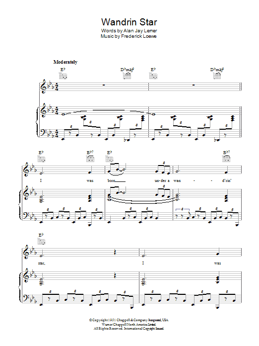 Lee Marvin Wandrin Star Sheet Music Notes & Chords for Piano, Vocal & Guitar (Right-Hand Melody) - Download or Print PDF