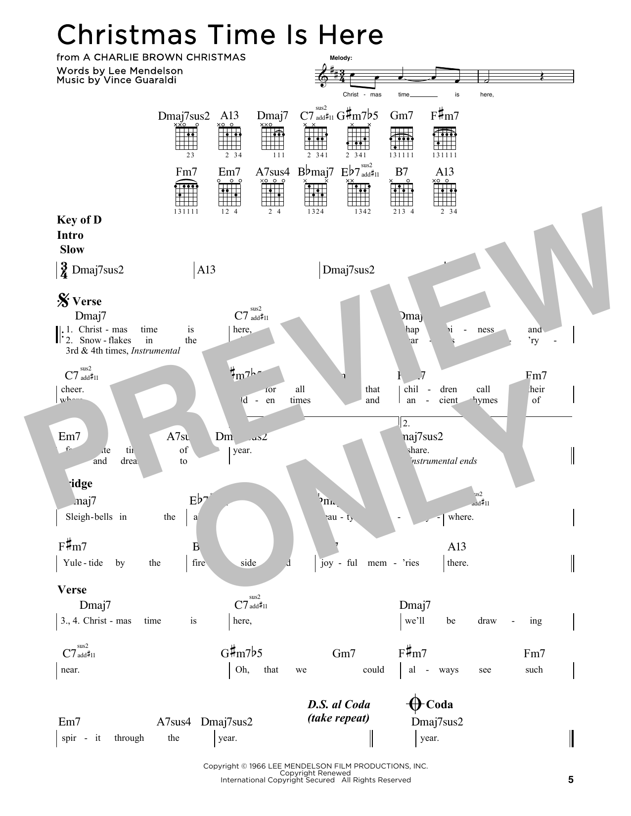 Lee Mendelson & Vince Guaraldi Christmas Time Is Here Sheet Music Notes & Chords for Guitar Lead Sheet - Download or Print PDF