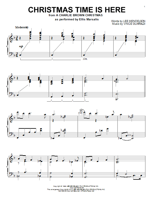 Lee Mendelson Christmas Time Is Here Sheet Music Notes & Chords for Piano - Download or Print PDF