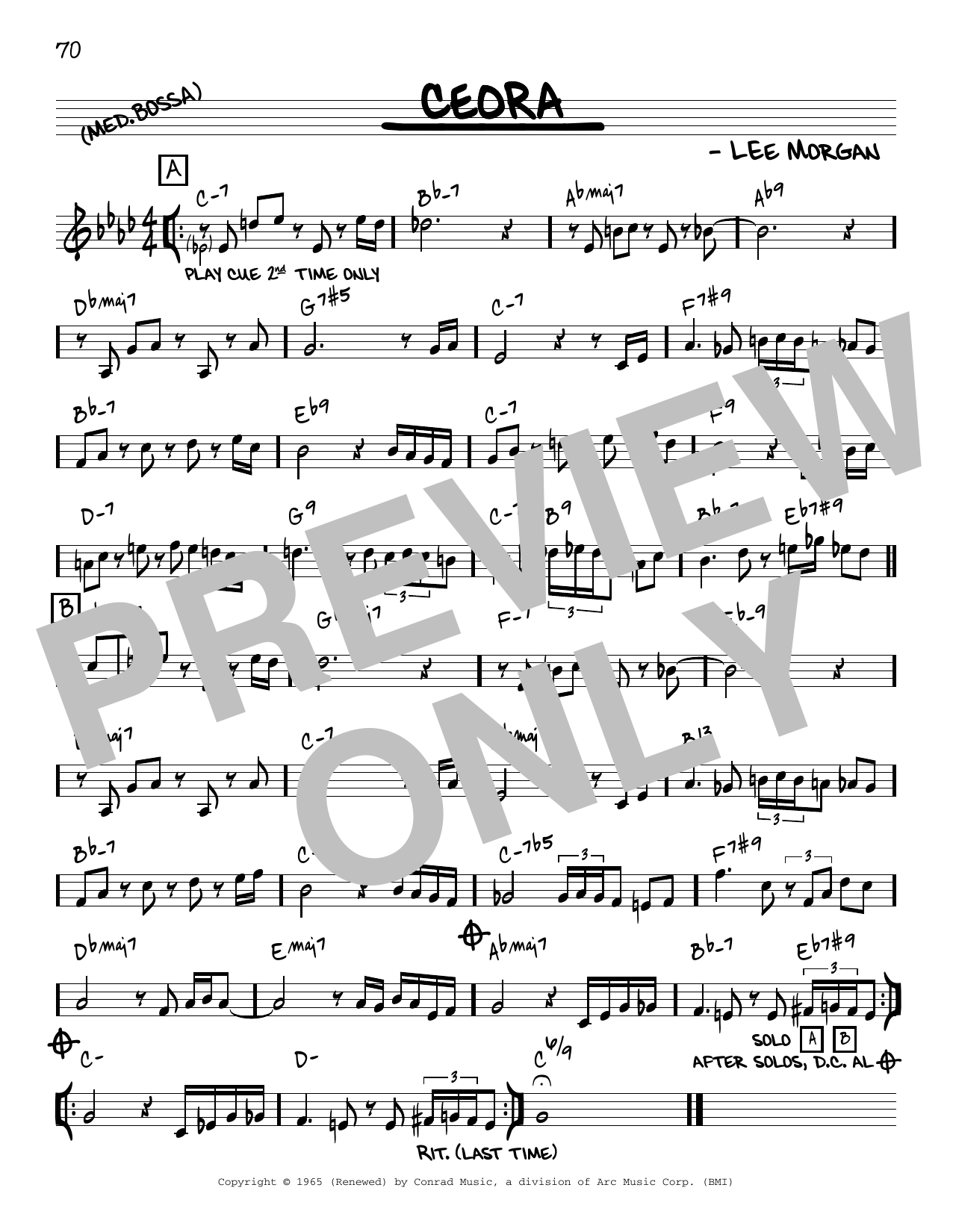 Lee Morgan Ceora [Reharmonized version] (arr. Jack Grassel) Sheet Music Notes & Chords for Real Book – Melody & Chords - Download or Print PDF