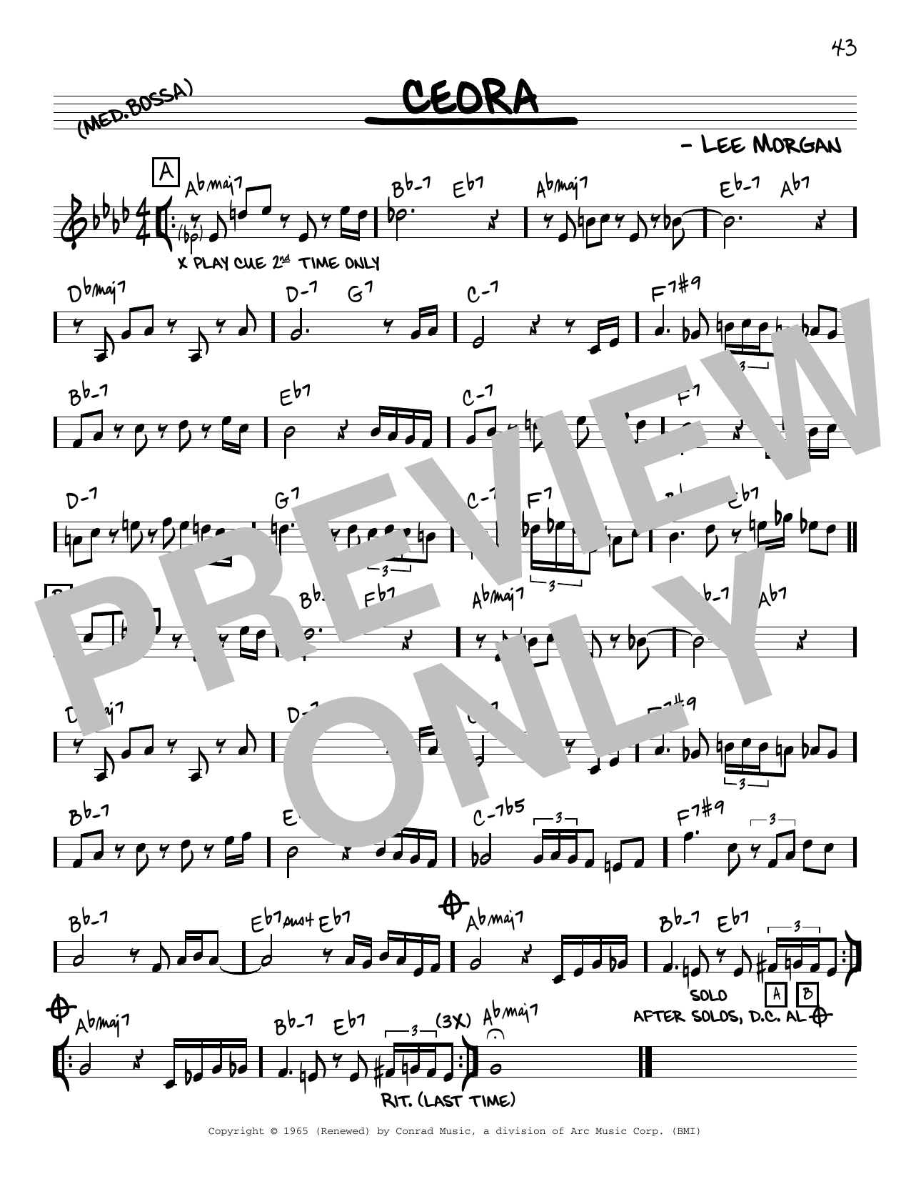Lee Morgan Ceora Sheet Music Notes & Chords for Real Book - Melody & Chords - Bass Clef Instruments - Download or Print PDF