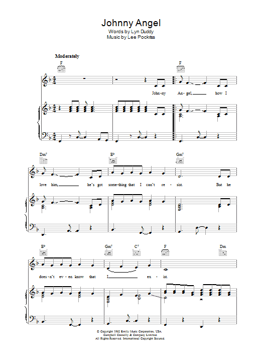 Lee Poskriss Johnny Angel Sheet Music Notes & Chords for Piano, Vocal & Guitar (Right-Hand Melody) - Download or Print PDF