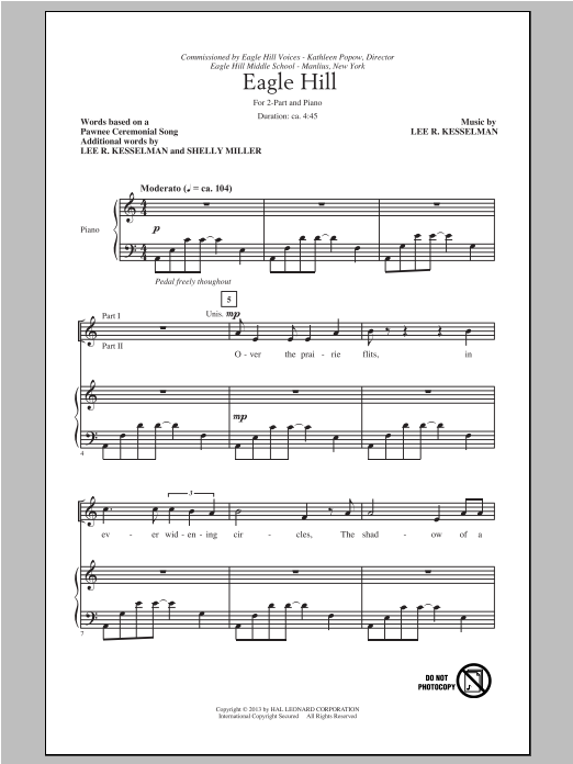 Lee R. Kesselman Eagle Hill Sheet Music Notes & Chords for 2-Part Choir - Download or Print PDF
