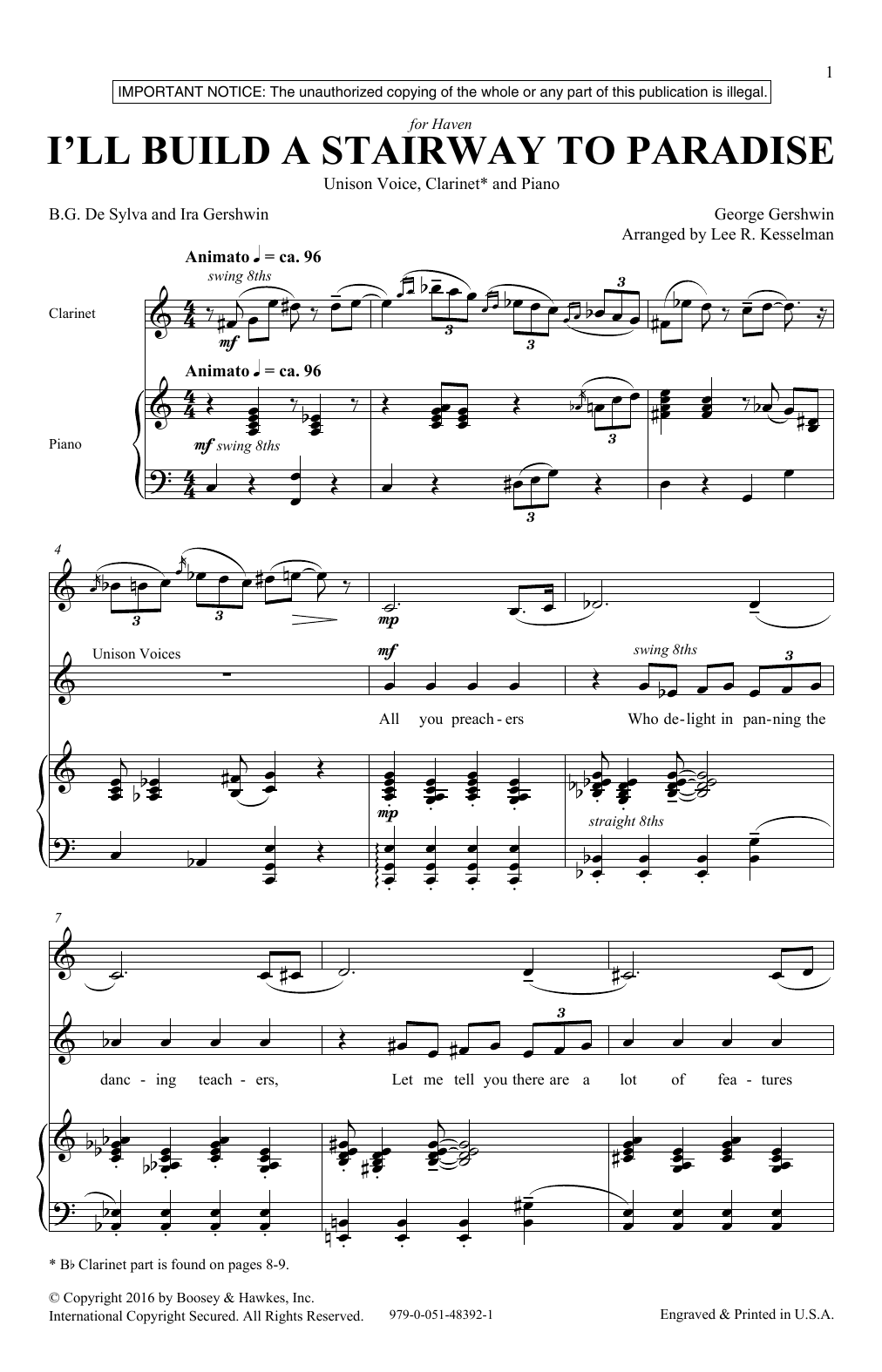 Lee R. Kesselman I'll Build A Stairway To Paradise Sheet Music Notes & Chords for Unison Choral - Download or Print PDF